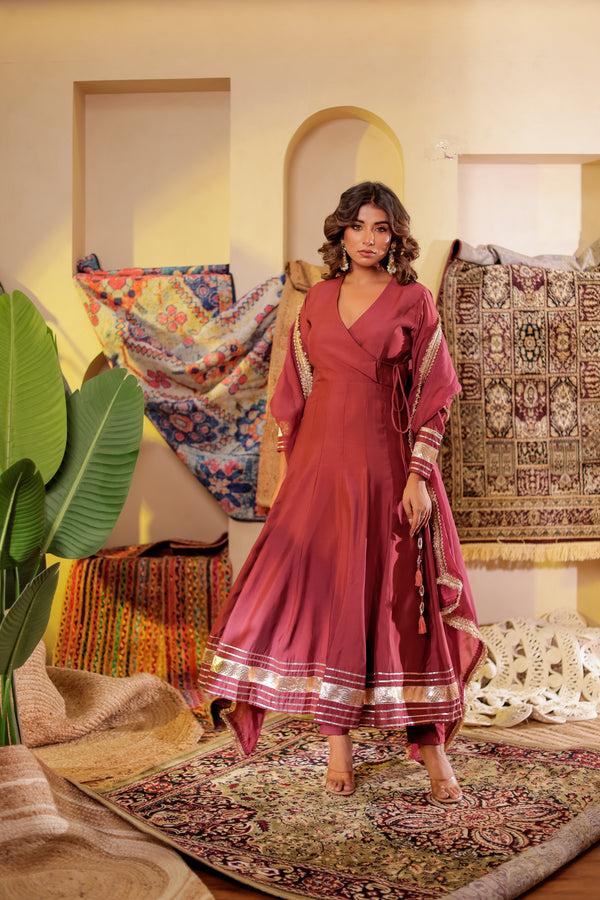 Dusty Red Wrap Anarkali Set
