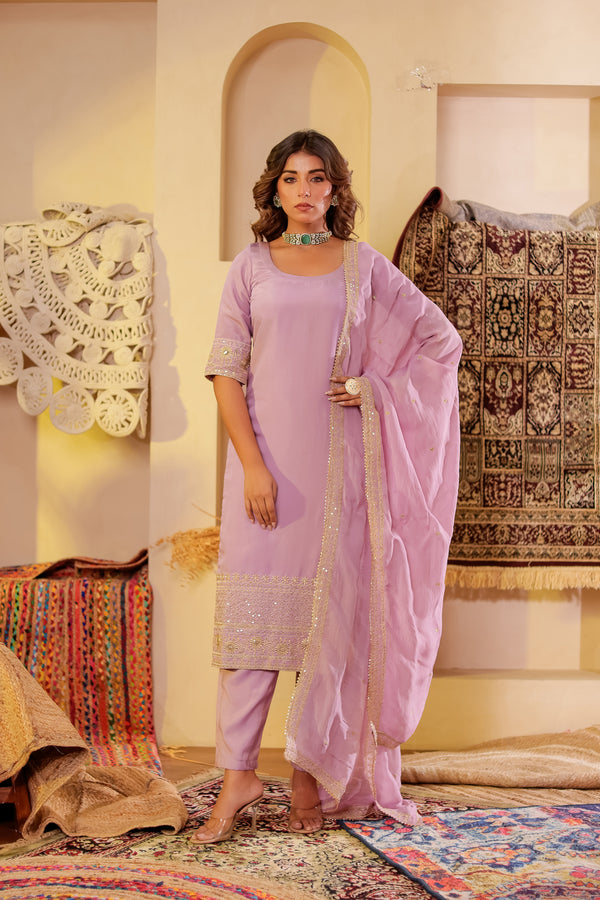 Lavender Kurti Set with Glimmers of Gold