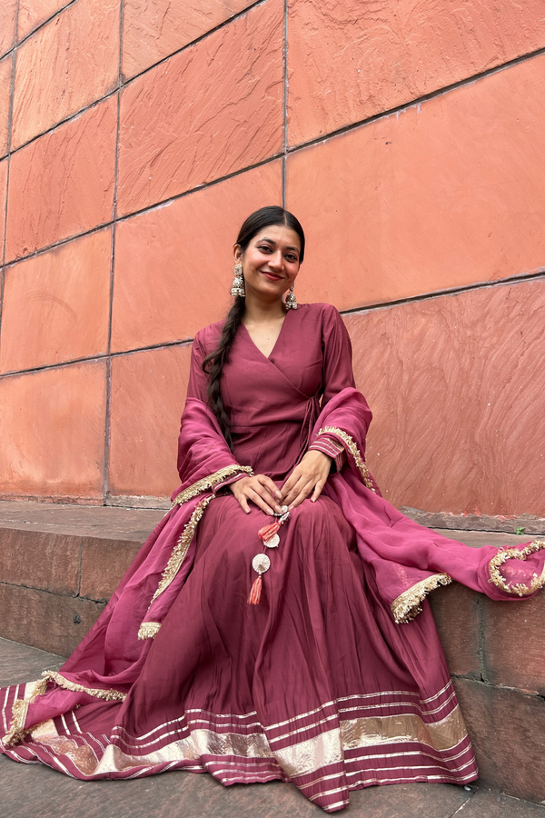 Gaurvanvi X Dusty Red Wrap Anarkali Set